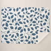 Elegant Blue Botanical Leaves Sherpa Blanket シェルパブランケット (正面(横))