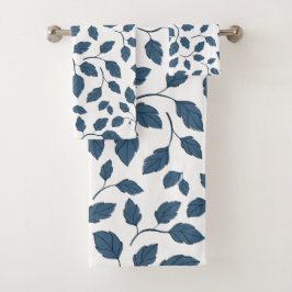 Elegant Blue Botanical Leaves Towels バスタオルセット