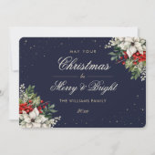 Elegant Blue Botanical Photo Christmas シーズンカード (正面)