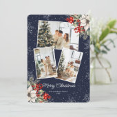 Elegant Blue Botanical Photo Christmas Card シーズンカード (スタンド正面)