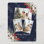 Elegant Blue Botanical Photo Christmas Card シーズンカード (正面/裏面)