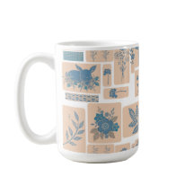 Elegant Blue Botanical Rabbit & Floral Pattern Mug
