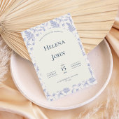 Elegant Blue Botanical Wedding Invitation 招待状