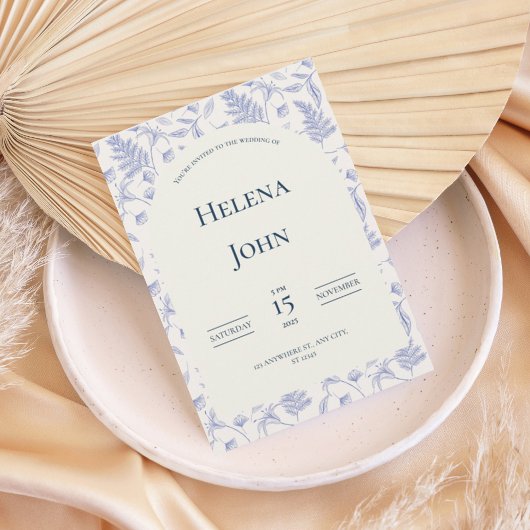 Elegant Blue Botanical Wedding Invitation 招待状