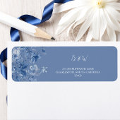 Elegant Blue Botanical Wedding Return Address  ラベル
