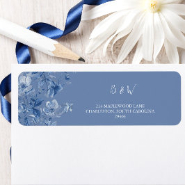 Elegant Blue Botanical Wedding Return Address  ラベル