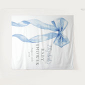 Elegant Blue Bow Baby Shower Photo Backdrop タペストリー (正面(横))