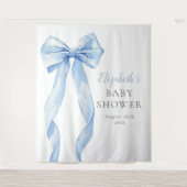 Elegant Blue Bow Baby Shower Photo Backdrop タペストリー (正面)