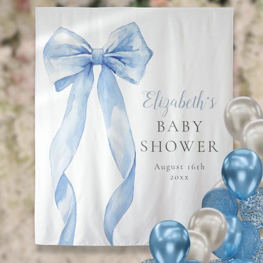 Elegant Blue Bow Baby Shower Photo Backdrop タペストリー