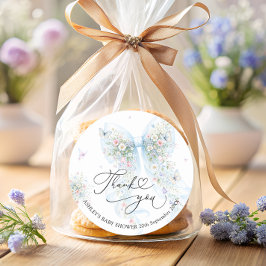 Elegant Blue Bow Baby Shower Thank You ラウンドシール