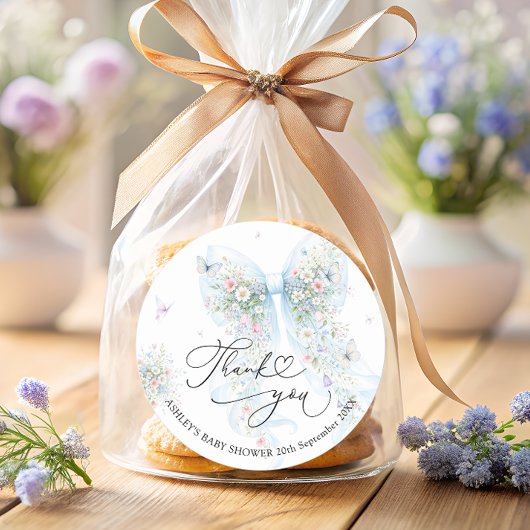 Elegant Blue Bow Baby Shower Thank You  ラウンドシール