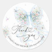 Elegant Blue Bow Baby Shower Thank You  ラウンドシール (正面)