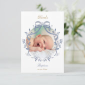 elegant blue bow Baptism small thank you card 招待状 (スタンド正面)