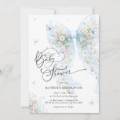 Elegant Blue Bow Bloom Butterfly Baby Shower 招待状 (正面)
