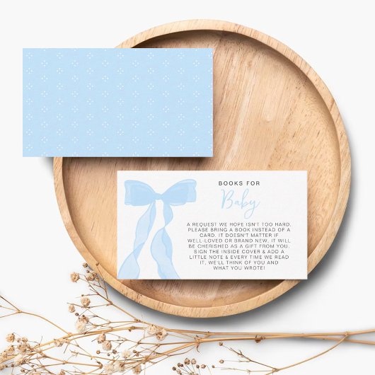 Elegant Blue Bow Books For Baby Baby Shower エンクロージャーカード