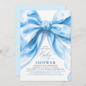 Elegant Blue Bow Boy Baby Shower 招待状 (正面/裏面)