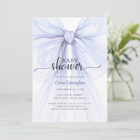 Elegant Blue Bow Boy Baby Shower Invitation 招待状 (スタンド正面)