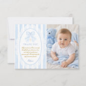 Elegant Blue Bow Boy Baptism Photo Flat サンキューカード (正面)