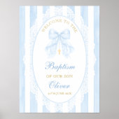Elegant Blue Bow Boy Baptism Welcome ポスター (正面)