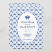 Elegant Blue Bow Bridal Shower 招待状 (正面/裏面)