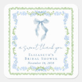 Elegant Blue Bow Bridal Shower Thank You スクエアシール (正面)