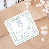 Elegant Blue Bow Bridal Shower Thank You スクエアシール