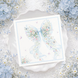 Elegant Blue Bow Butterfly Baby Shower スタンダードカクテルナプキン