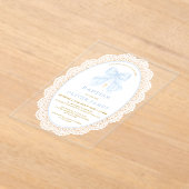 Elegant Blue Bow & Cross Boy Baptism アクリル招待状 (レイダウン)