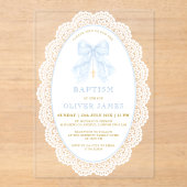 Elegant Blue Bow & Cross Boy Baptism アクリル招待状 (正面)