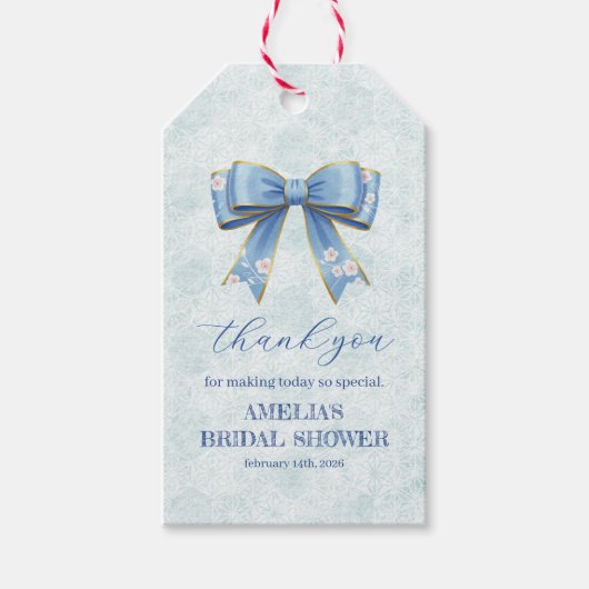 Elegant Blue Bow Engagement Party Invitation ギフトタグ (正面)