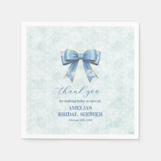 Elegant Blue Bow Engagement Party Invitation スタンダードカクテルナプキン