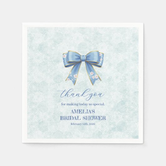 Elegant Blue Bow Engagement Party Invitation スタンダードカクテルナプキン (正面)