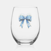 Elegant Blue Bow Engagement Party Invitation ステムなしワイングラス (正面)