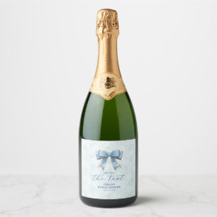 Elegant Blue Bow Engagement Party Invitation スパークリングワインラベル