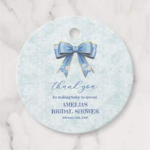 Elegant Blue Bow Engagement Party Invitation フェイバータグ