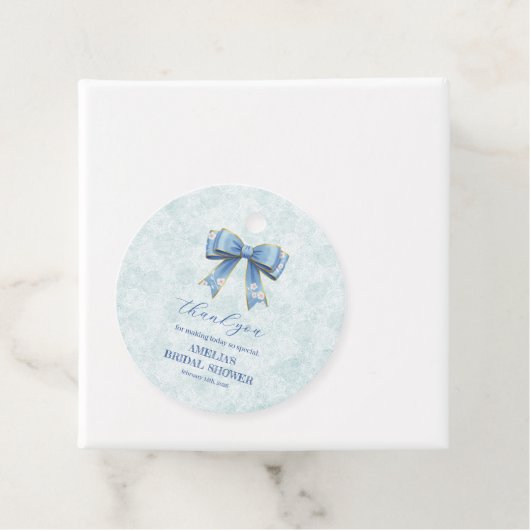 Elegant Blue Bow Engagement Party Invitation フェイバータグ (インサイチュ)