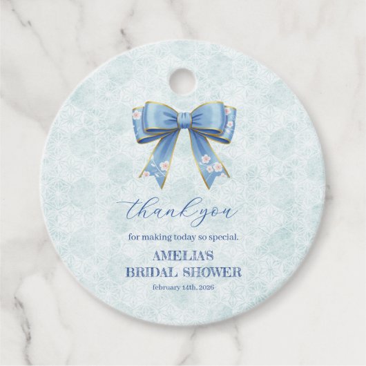 Elegant Blue Bow Engagement Party Invitation フェイバータグ (正面)