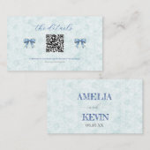 Elegant Blue Bow Engagement Party Invitation プレイスカード (正面/裏面)