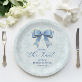Elegant Blue Bow Engagement Party Invitation ペーパープレート