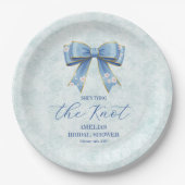Elegant Blue Bow Engagement Party Invitation ペーパープレート (正面)