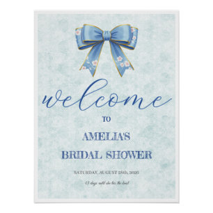 Elegant Blue Bow Engagement Party Invitation ポスター