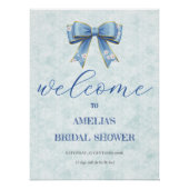 Elegant Blue Bow Engagement Party Invitation ポスター (正面)