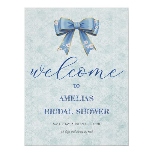 Elegant Blue Bow Engagement Party Invitation ポスター (正面)