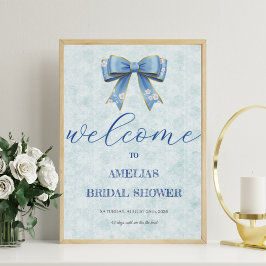 Elegant Blue Bow Engagement Party Invitation ポスター