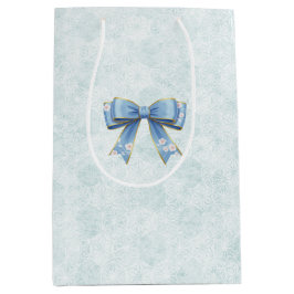 Elegant Blue Bow Engagement Party Invitation ミディアムペーパーバッグ