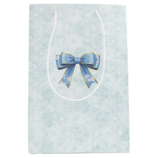 Elegant Blue Bow Engagement Party Invitation ミディアムペーパーバッグ (正面)