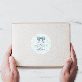 Elegant Blue Bow Engagement Party Invitation ラウンドシール