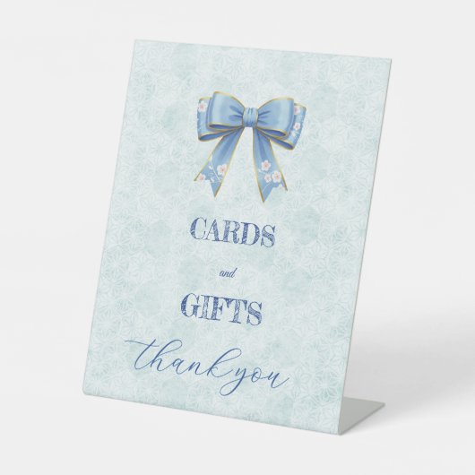 Elegant Blue Bow Engagement Party Invitation 台座サイン (正面)