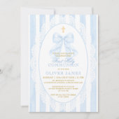 Elegant Blue Bow First Holy Communion 招待状 (正面)