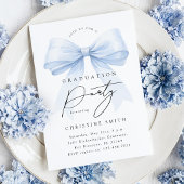 Elegant Blue Bow Graduation Photo Invitation 招待状